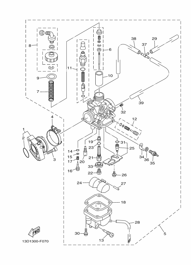 Vue éclatée CARBURATEUR pour MOTO YAMAHA XT 125 2008 MA WHITE - 13D6 -  Pièces d’origine