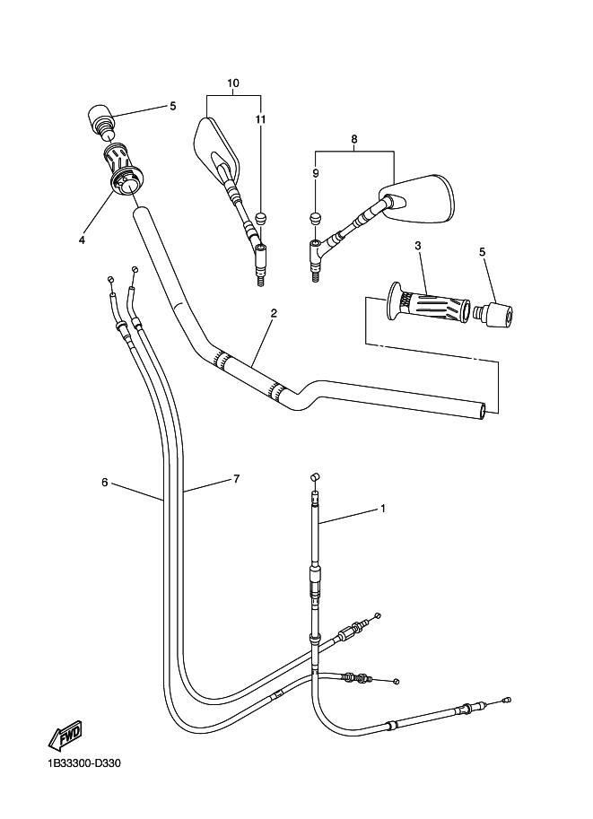 Vue éclatée GUIDON & CABLE pour MOTO YAMAHA FZ6-FAZER 600 2005 DEEP RED METALLIC K - 1B33 -  Pièces d’origine