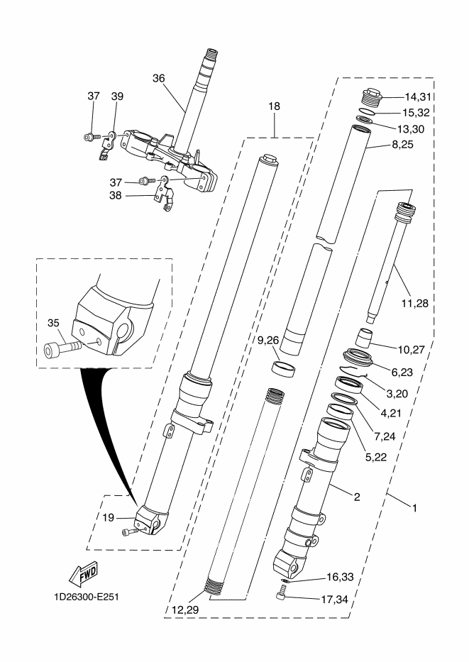 Vue éclatée FOURCHE AVANT pour MOTO YAMAHA XT 600 2008 YAMAHA BLACK - 11B2 -  Pièces d’origine