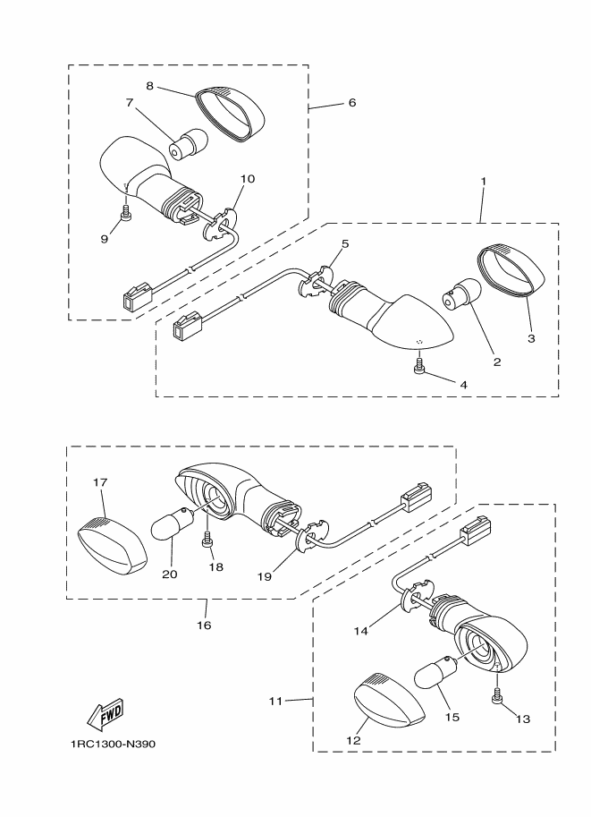 Vue éclatée CLIGNOTANT pour MOTO YAMAHA MT-09 2015 MAT SILVER 1 - 2DRK -  Pièces d’origine