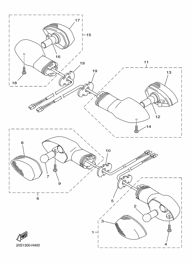 Vue éclatée CLIGNOTANT pour MOTO YAMAHA FZ8-FAZER 8 2015 MAT SILVER 1 - 1BDA -  Pièces d’origine