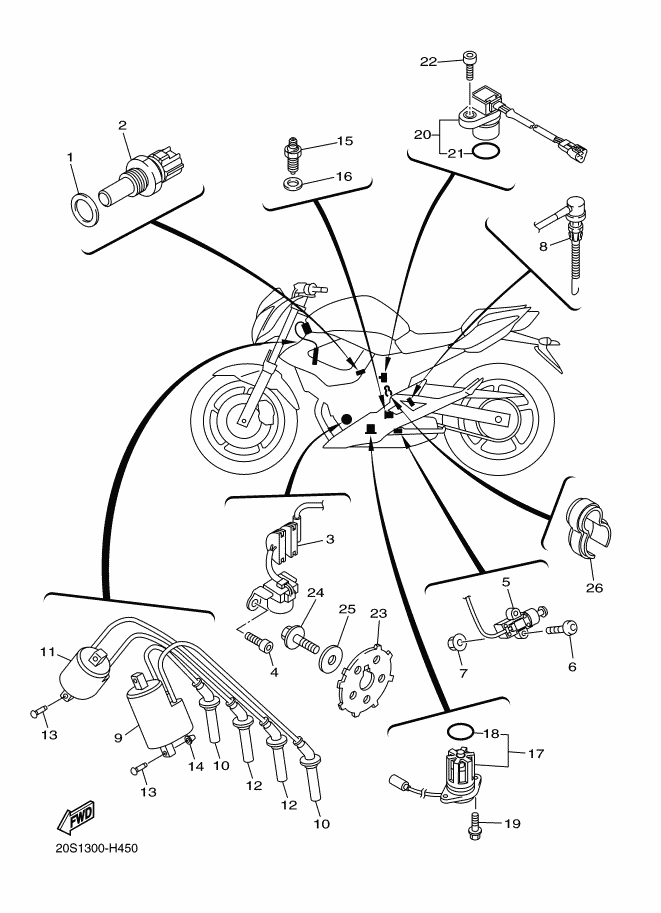 Vue éclatée PARTIE ELECTRIQUE 1 pour MOTO YAMAHA XJ6 2009 NEW PEARL WHITE - 20S2 -  Pièces d’origine