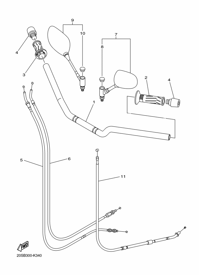 Vue éclatée GUIDON & CABLE pour MOTO YAMAHA XJ6 2014 DARK GRAY METALLIC N - 20SR -  Pièces d’origine