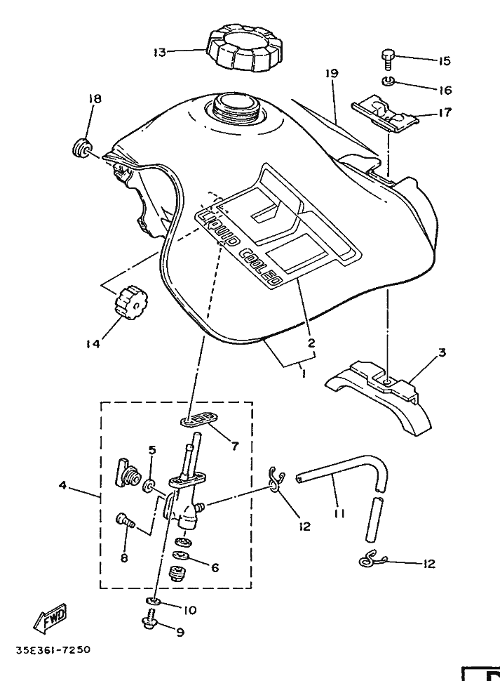 Vue éclatée RESERVOIR A CARBURANT pour MOTO YAMAHA DT 125 1987  - 1HR -  Pièces d’origine