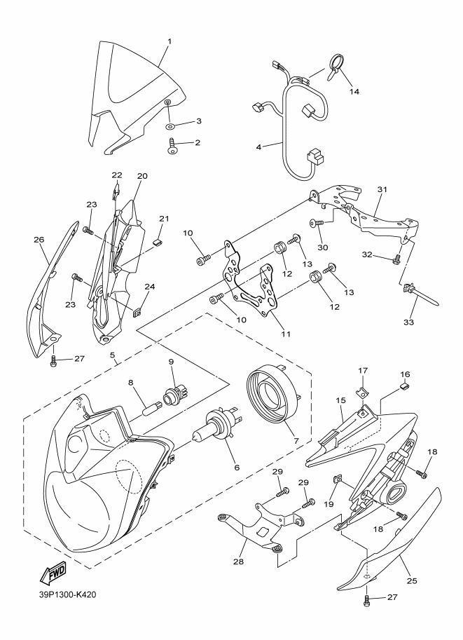 Vue éclatée PHARE pour MOTO YAMAHA FZ8-FAZER 8 2013 BLACK METALLIC X - 59P5 -  Pièces d’origine