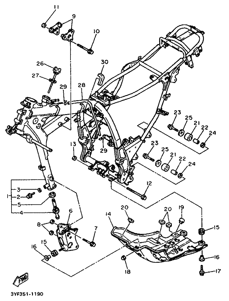 Vue éclatée CADRE pour MOTO YAMAHA TENERE 660 1993 YAMAHA BLACK - 4BW3 -  Pièces d’origine