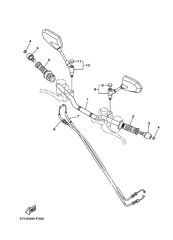 Vue éclatée GUIDON & CABLE pour MOTO YAMAHA MT-01 2007 BLACK METALLIC X - 5YU8 -  Pièces d’origine