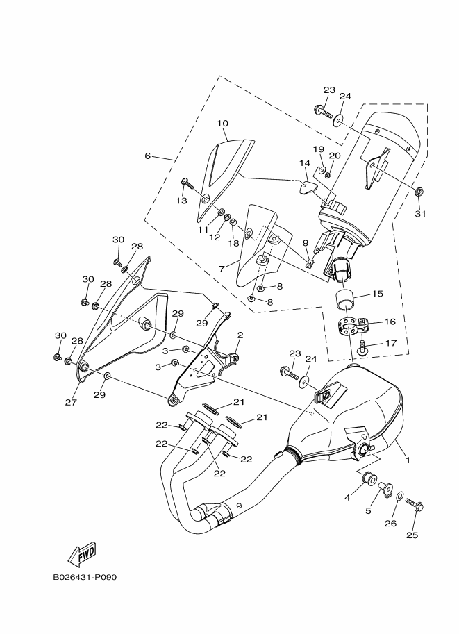 Vue éclatée ECHAPPEMENT pour MOTO YAMAHA MT-03 2019 MAT BLACK 2 - B9A8 -  Pièces d’origine