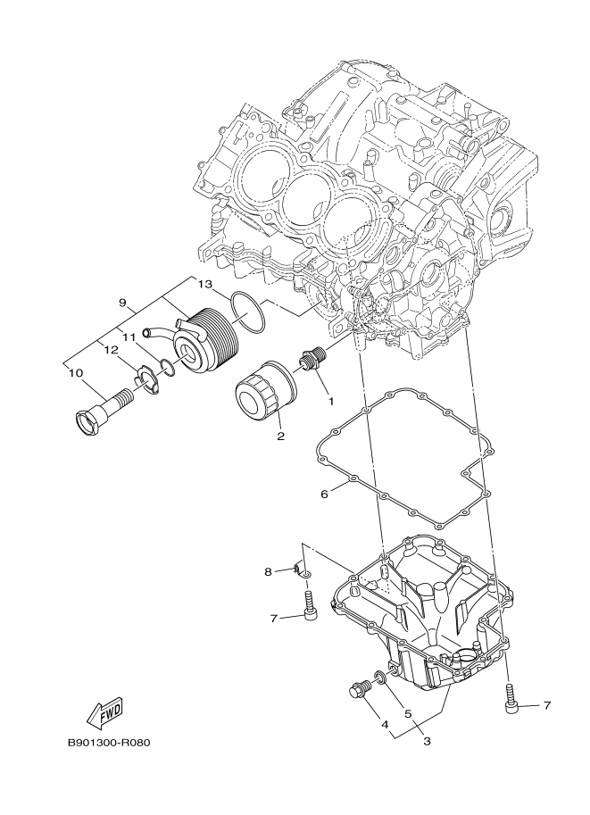 Vue éclatée FILTRE A HUILE pour MOTO YAMAHA MT-09 2016 MAT SILVER 1 - B872 -  Pièces d’origine