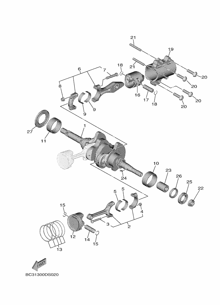 Vue éclatée VILEBREQUIN & PISTON pour SCOOTER YAMAHA TMAX 530 SX 2018 MAT SILVER 1 - BX38 -  Pièces d’origine