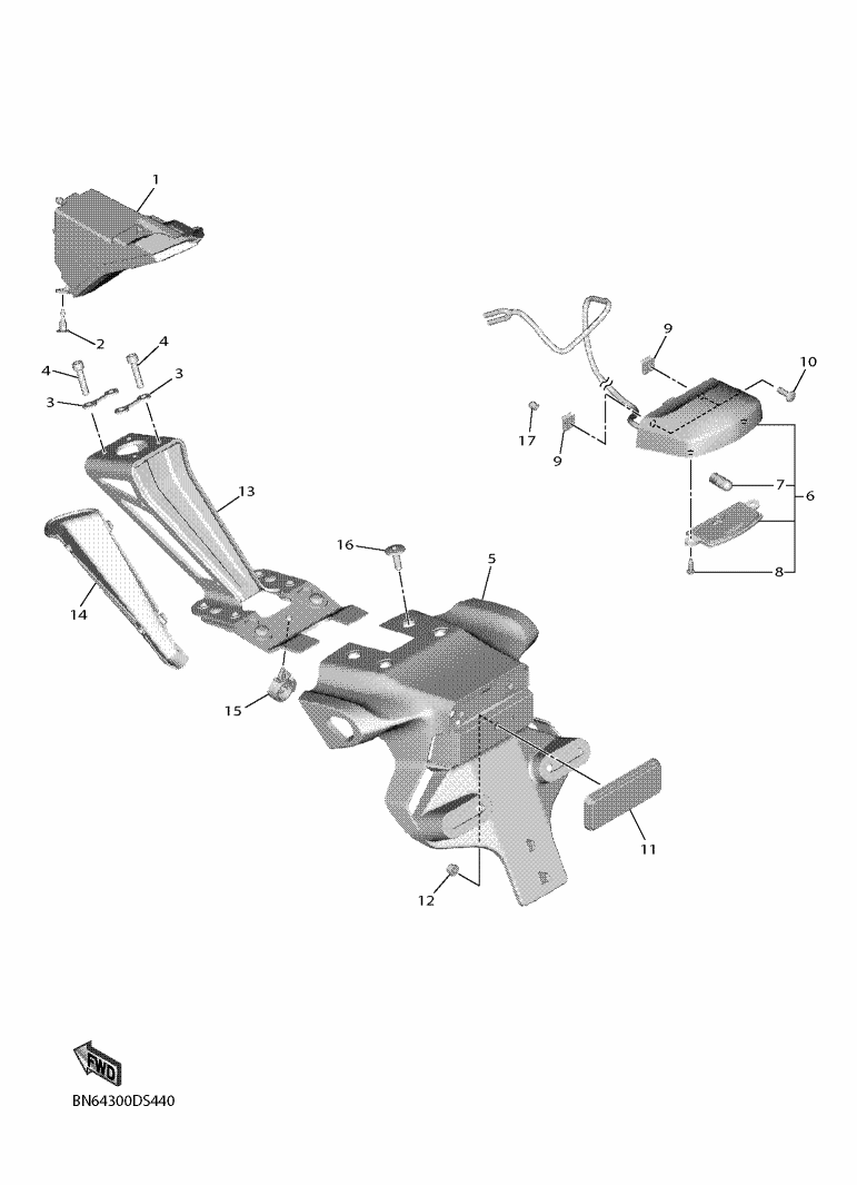 Vue éclatée FEU ARRIERE pour MOTO YAMAHA R6 2020 BLACK METALLIC X - BN6P -  Pièces d’origine